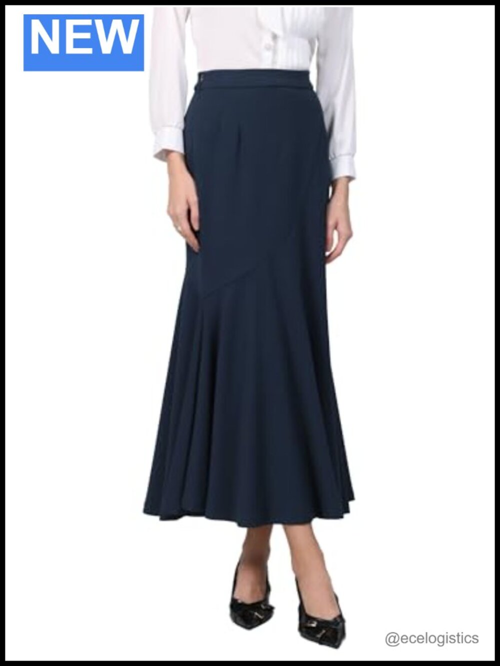 Hobemty High Waist Mermaid Maxi Skirt with Ruffle Hem for Work